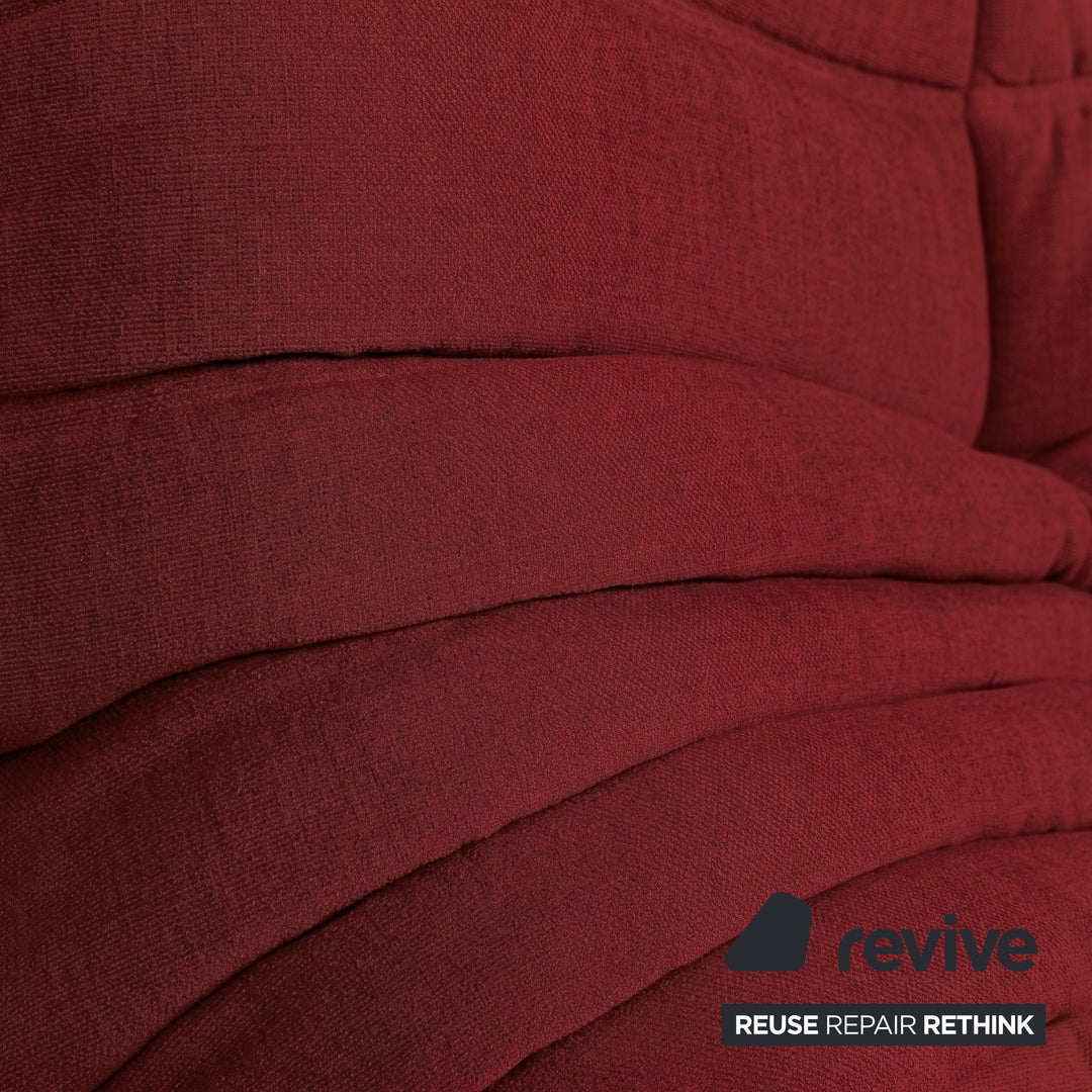 Ligne Roset Togo Three-Seater Sofa Couch Fabric Red Burgundy New Upholstery