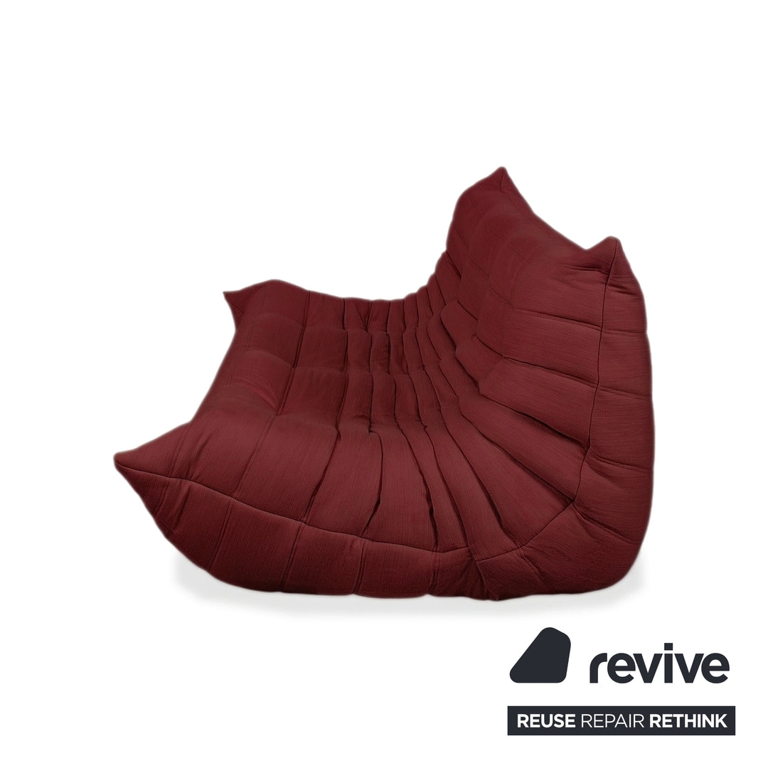 Ligne Roset Togo Three-Seater Sofa Couch Fabric Red Burgundy New Upholstery