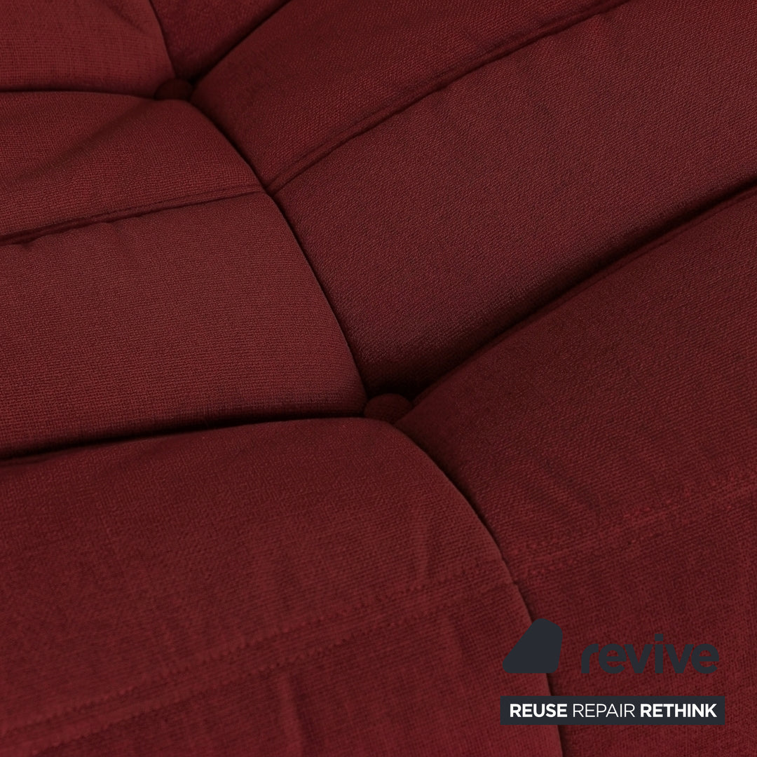 Ligne Roset Togo Three-Seater Sofa Couch Fabric Red Burgundy New Upholstery