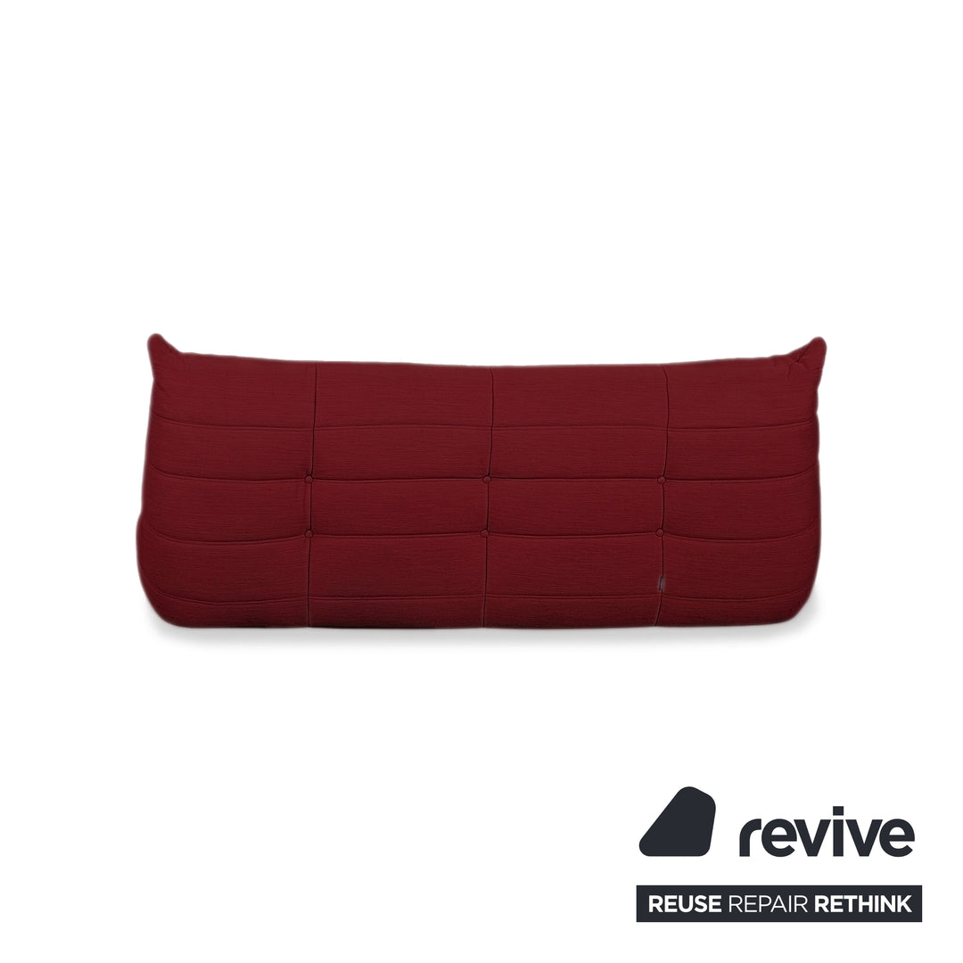Ligne Roset Togo Three-Seater Sofa Couch Fabric Red Burgundy New Upholstery