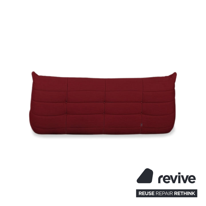 Ligne Roset Togo Three-Seater Sofa Couch Fabric Red Burgundy New Upholstery