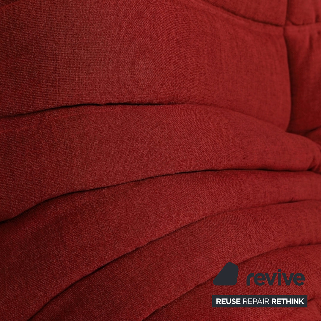 Ligne Roset Togo Three-Seater Sofa Couch Red Fabric New Upholstery