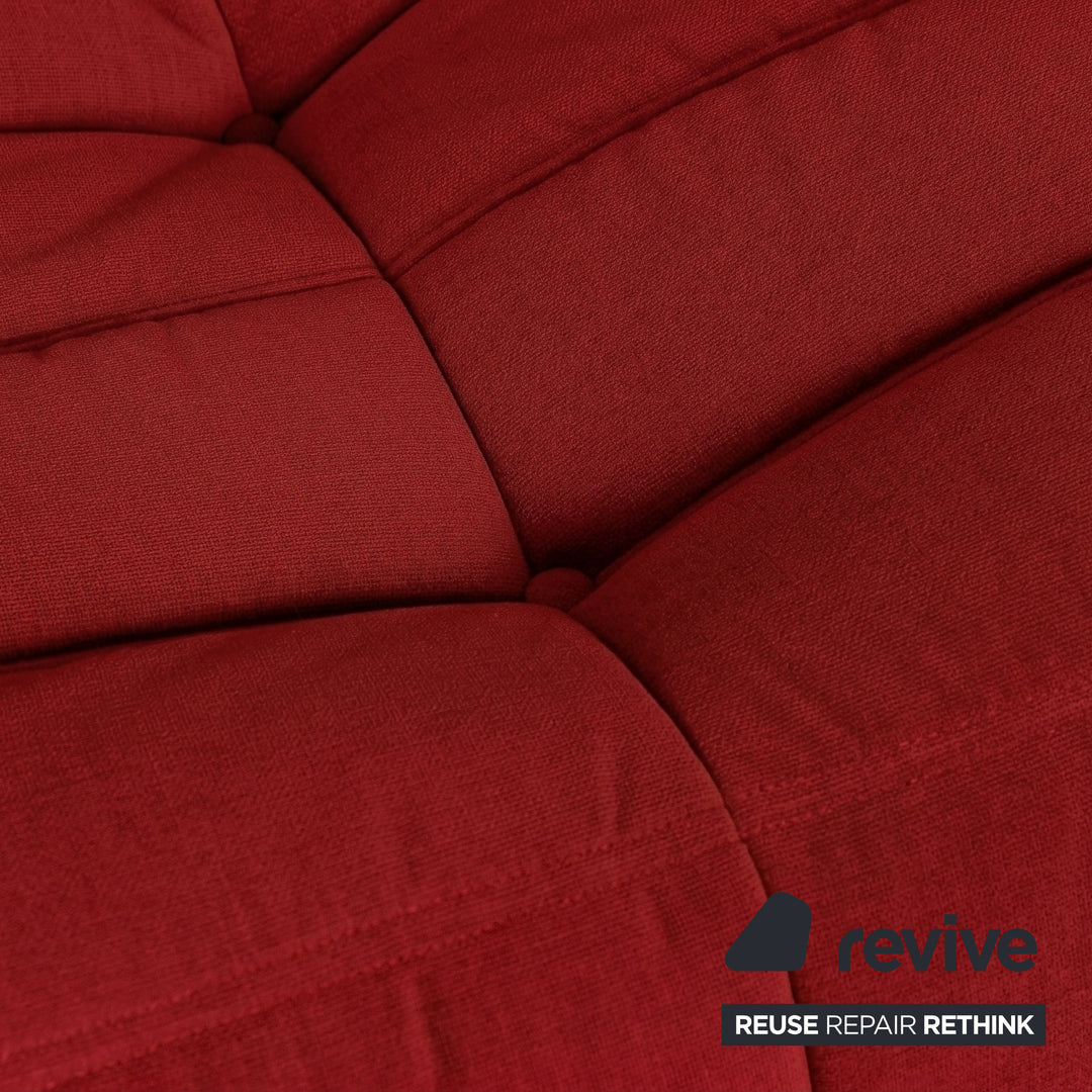 Ligne Roset Togo Three-Seater Sofa Couch Red Fabric New Upholstery