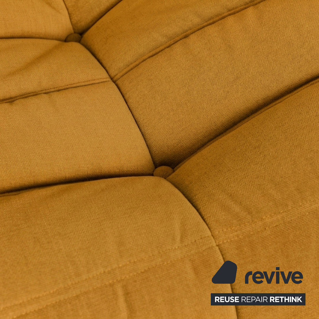 Ligne Roset Togo Three-Seater Sofa Couch Fabric Mustard Yellow Reupholstered