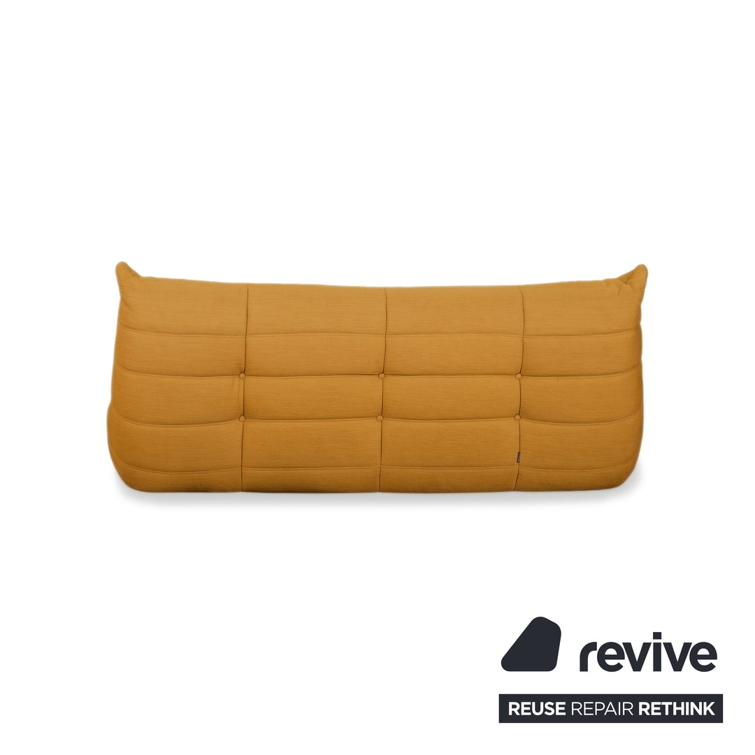 Ligne Roset Togo Three-Seater Sofa Couch Fabric Mustard Yellow Reupholstered