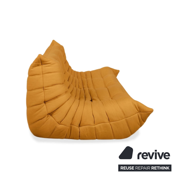 Ligne Roset Togo Three-Seater Sofa Couch Fabric Mustard Yellow Reupholstered