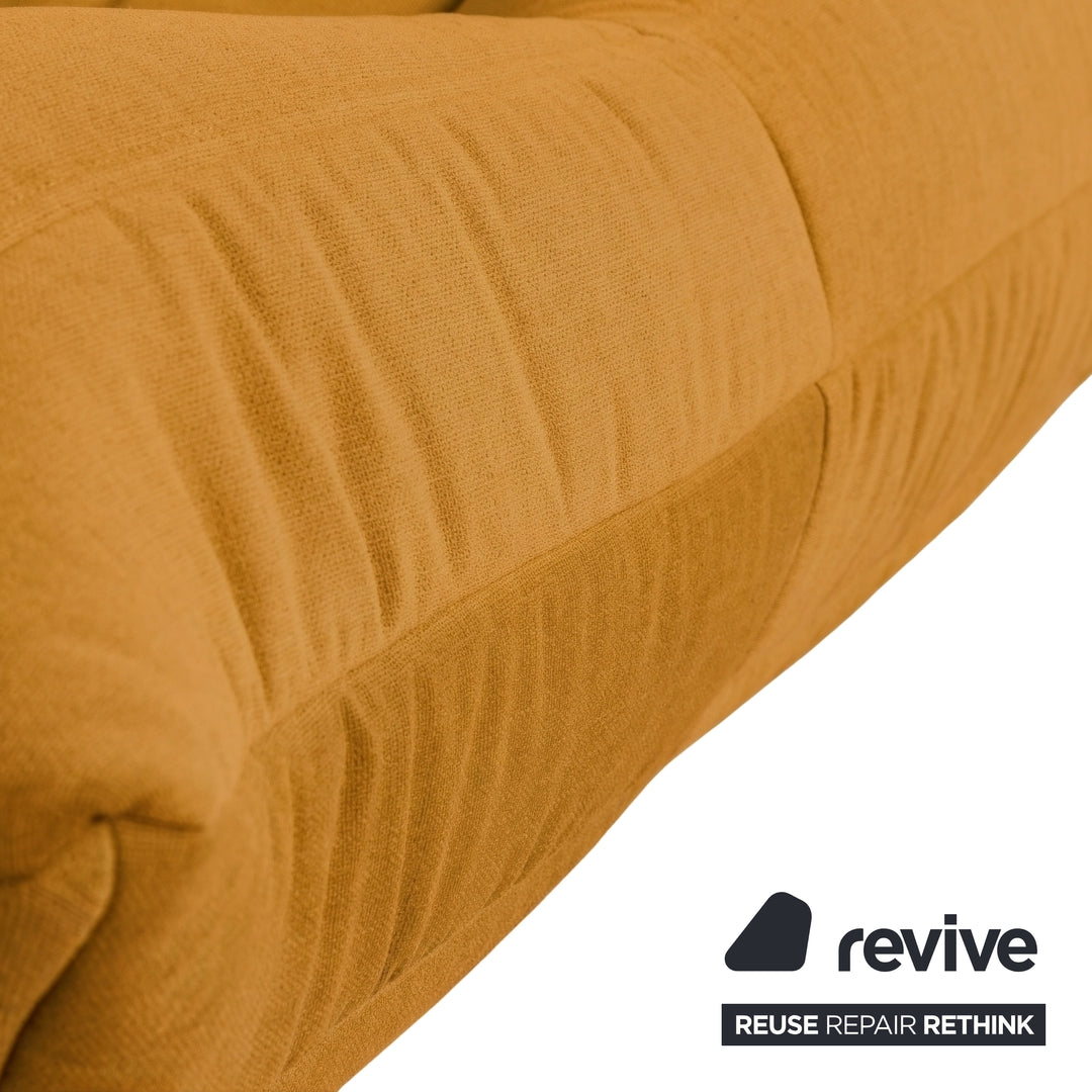 Ligne Roset Togo Three-Seater Sofa Couch Fabric Mustard Yellow Reupholstered