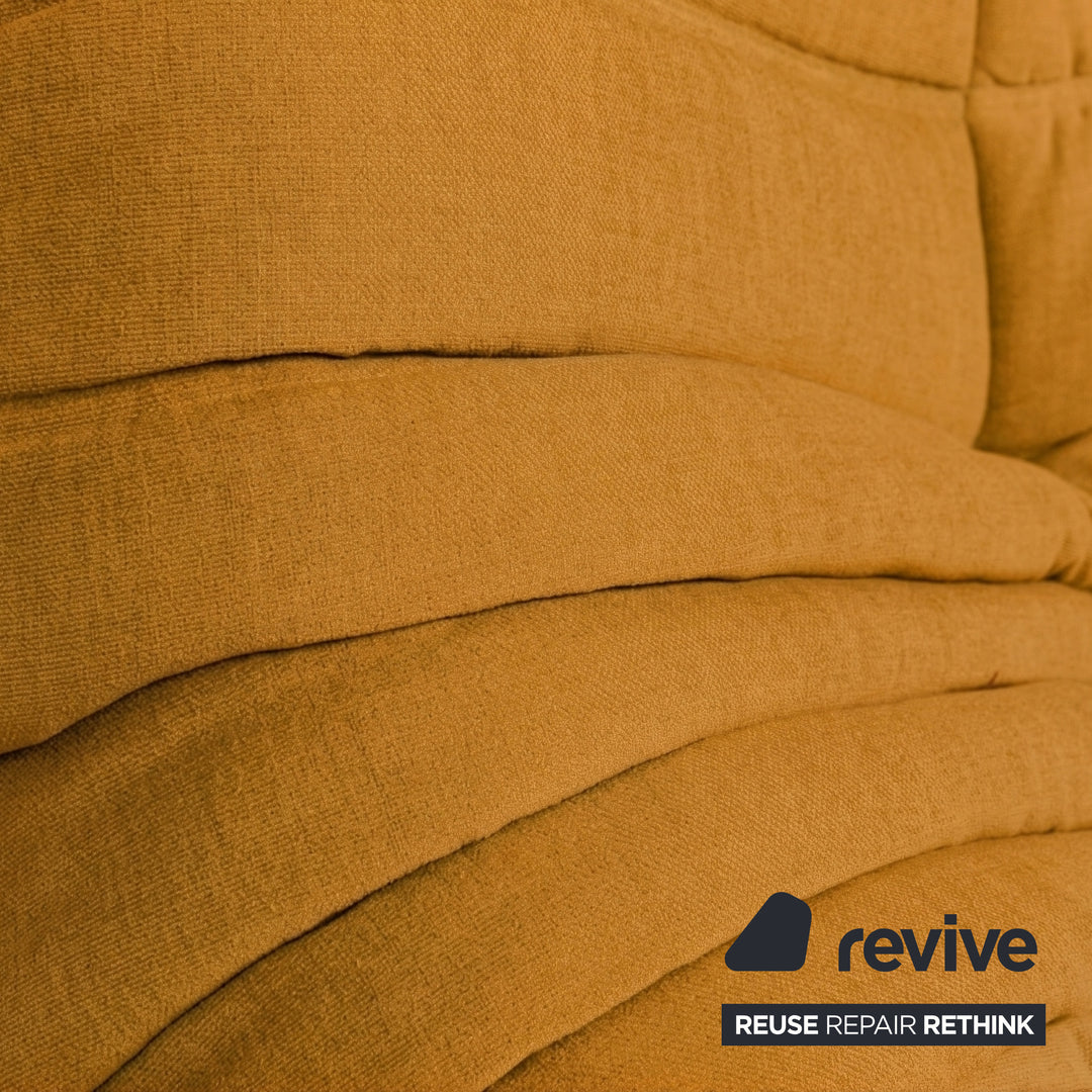 Ligne Roset Togo Three-Seater Sofa Couch Fabric Mustard Yellow Reupholstered