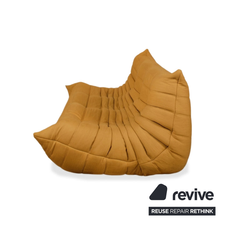 Ligne Roset Togo Three-Seater Sofa Couch Fabric Mustard Yellow Reupholstered