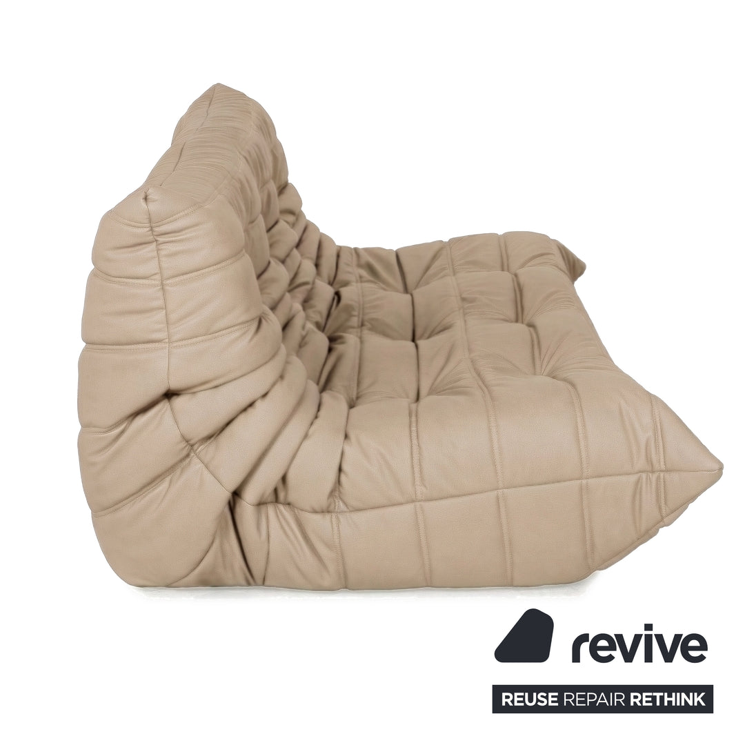 Ligne Roset Togo Dreisitzer Sofa Couch Veganes Leder Beige Taupe Neubezug