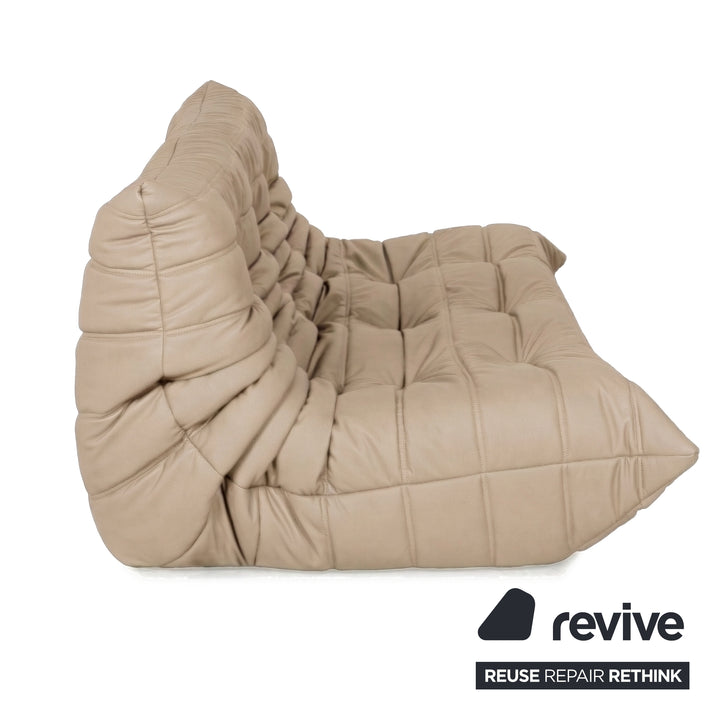 Ligne Roset Togo Dreisitzer Sofa Couch Veganes Leder Beige Taupe Neubezug