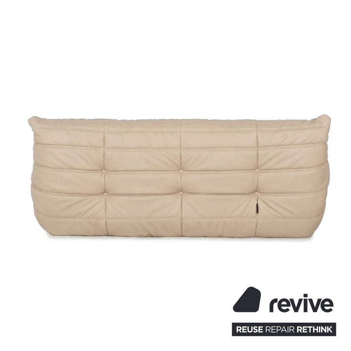 Ligne Roset Togo Dreisitzer Sofa Couch Veganes Leder Beige Taupe Neubezug