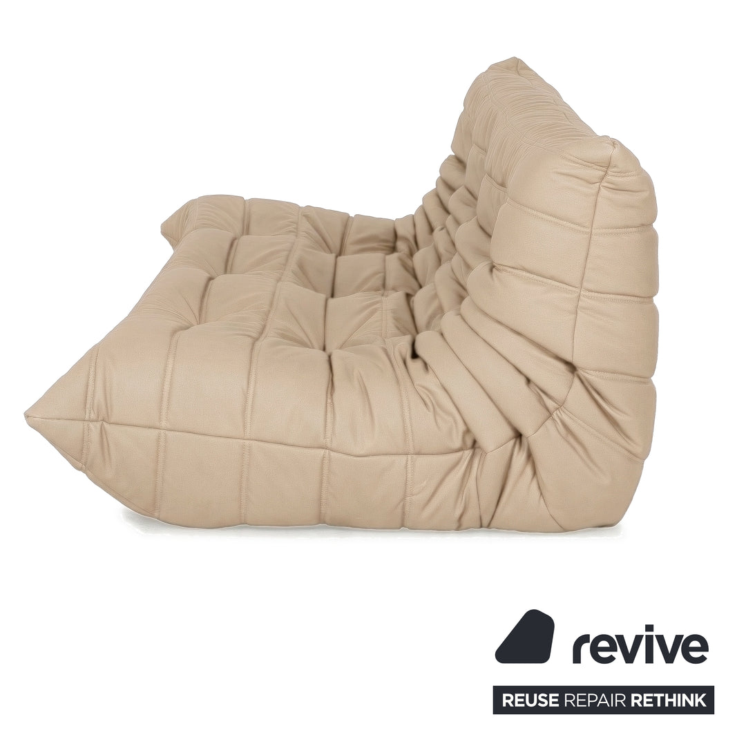Ligne Roset Togo Dreisitzer Sofa Couch Veganes Leder Beige Taupe Neubezug