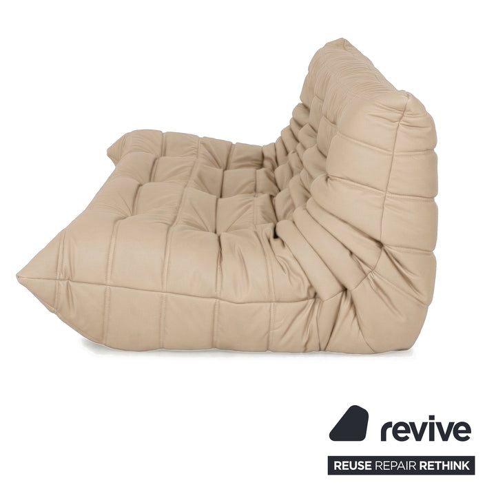 Ligne Roset Togo Dreisitzer Sofa Couch Veganes Leder Beige Taupe Neubezug