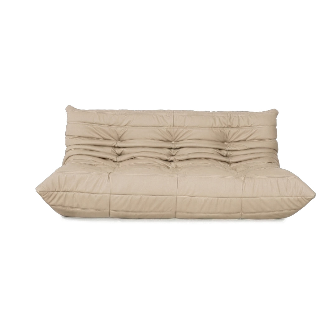 Ligne Roset Togo Dreisitzer Sofa Couch Veganes Leder Beige Taupe Neubezug