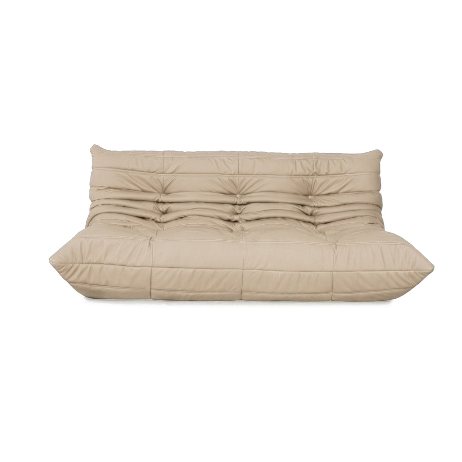 Ligne Roset Togo Dreisitzer Sofa Couch Veganes Leder Beige Taupe Neubezug