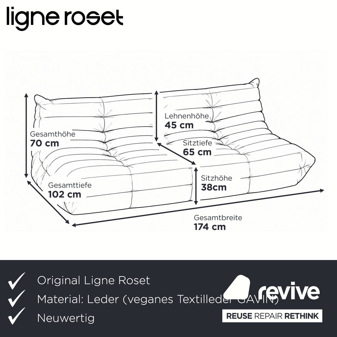 Ligne Roset Togo Three-Seater Sofa Couch Vegan Leather Beige Taupe New Upholstery