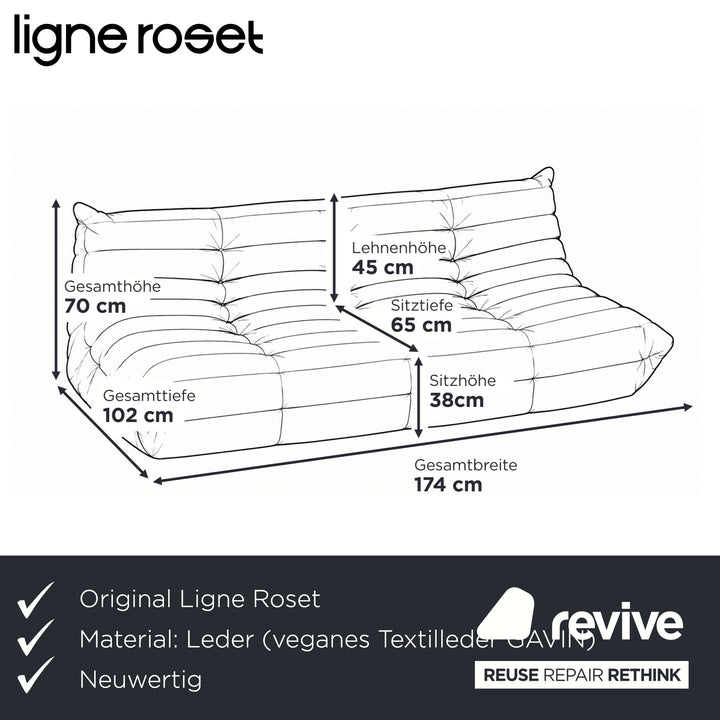 Ligne Roset Togo Three-Seater Sofa Couch Vegan Leather Beige Taupe New Upholstery