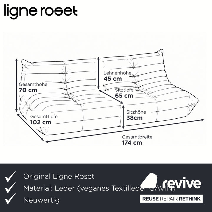 Ligne Roset Togo Three-Seater Sofa Couch Vegan Leather Dark Brown Espresso Newly Upholstered
