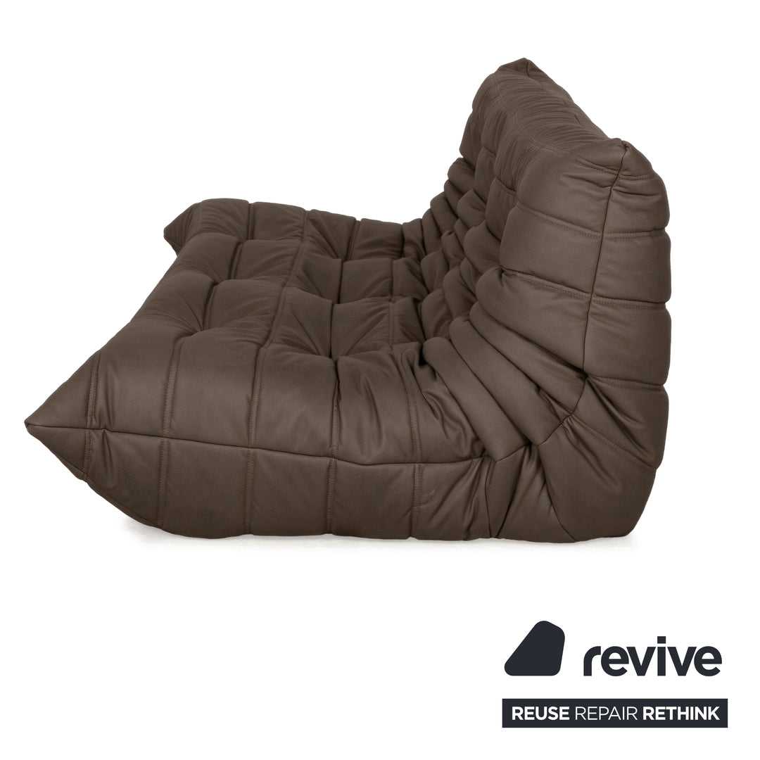 Ligne Roset Togo Three-Seater Sofa Couch Vegan Leather Dark Brown Espresso Newly Upholstered