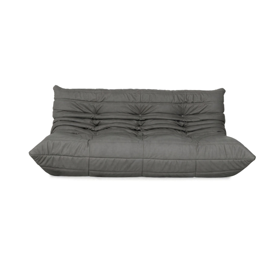 Ligne Roset Togo Three-Seater Sofa Vegan Leather Grey New Upholstery