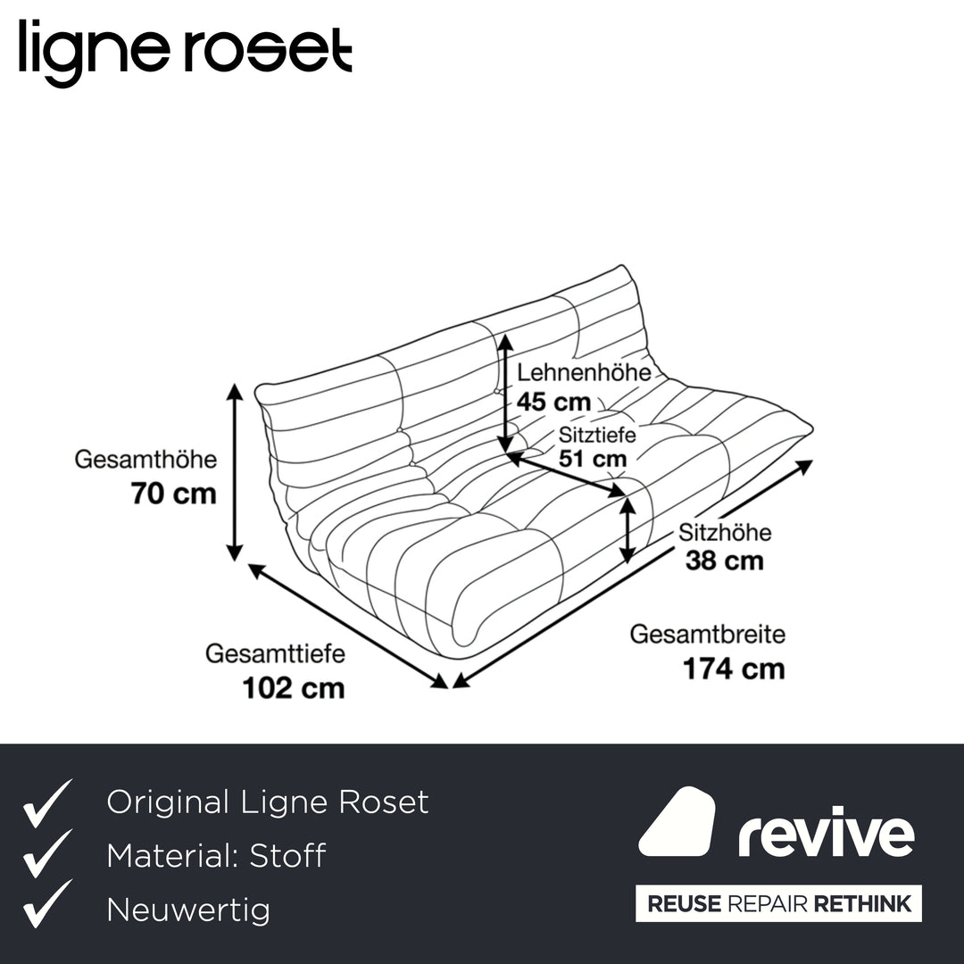 Ligne Roset Togo Dreisitzer Sofa Stoff Anthrazit Couch Neubezug MALOU 185