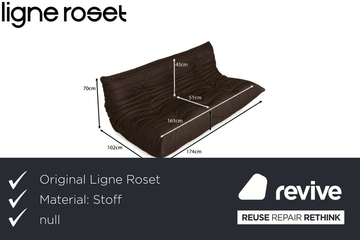 Ligne Roset Togo Dreisitzer Sofa Stoff Braun Dunkelbraun Couch Neubezug