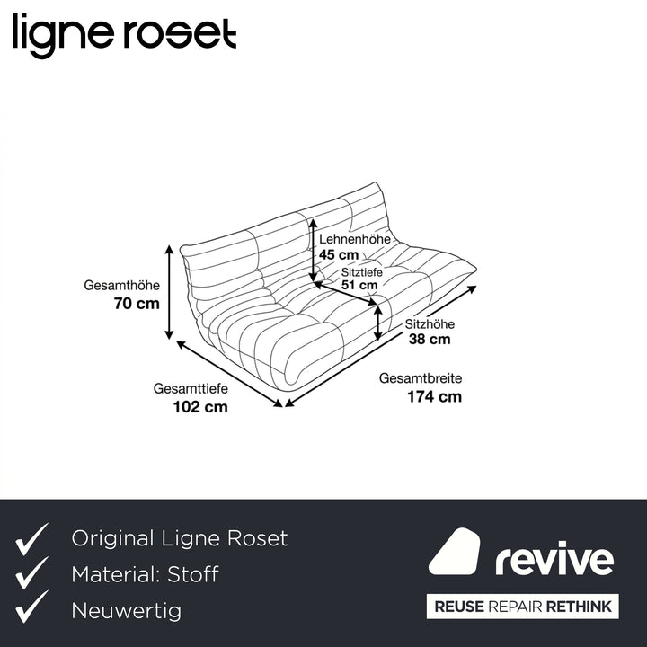 Ligne Roset Togo Dreisitzer Sofa Stoff Taupe Couch Neubezug