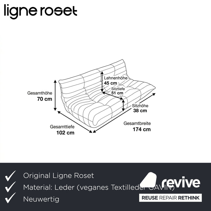 Ligne Roset Togo Dreisitzer veganes Leder Neubezug Cognacfarbend