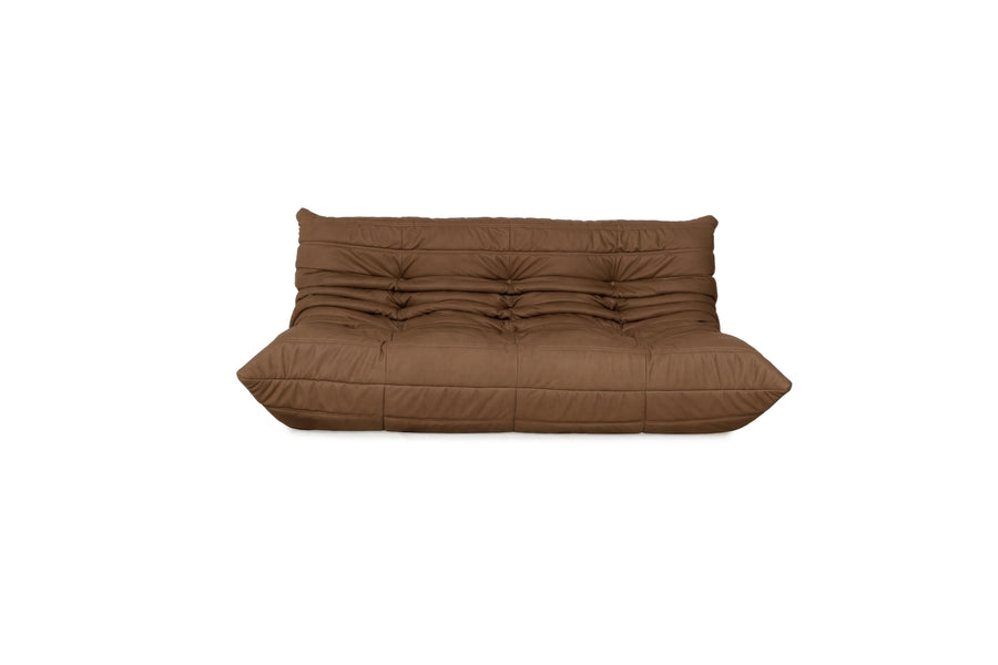 Ligne Roset Togo Dreisitzer veganes Leder Neubezug Cognacfarbend