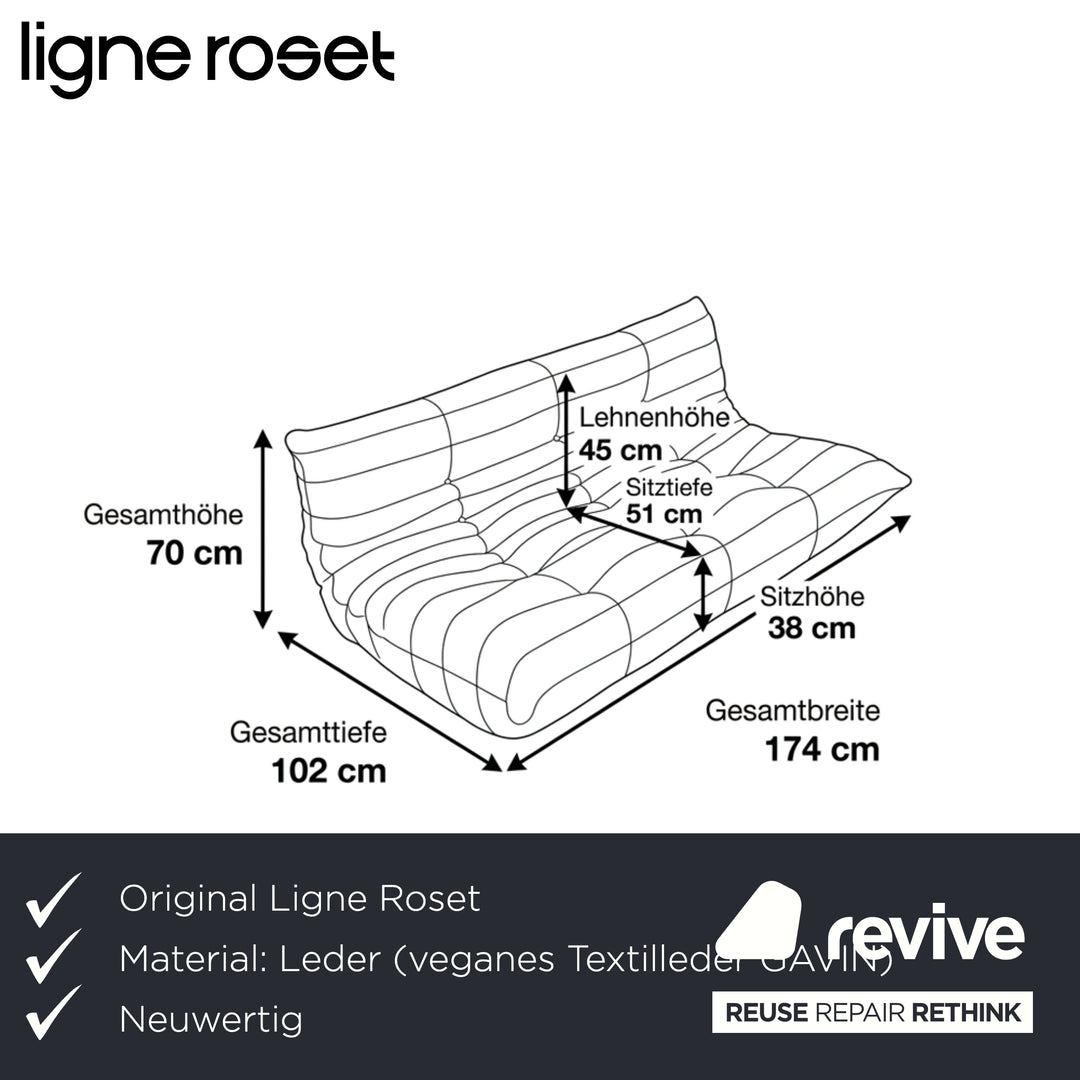 Ligne Roset Togo Dreisitzer veganes Leder Neubezug Grau