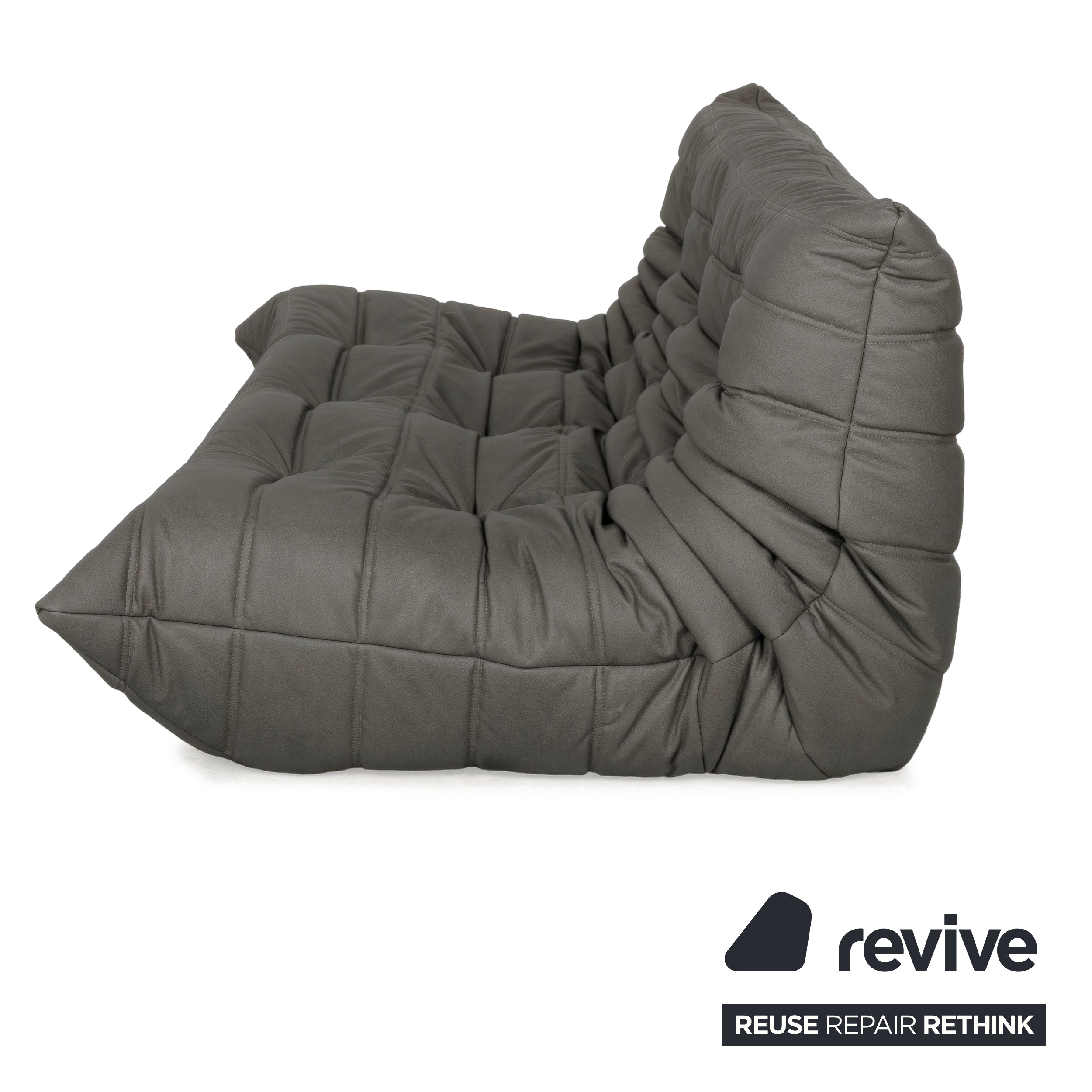 Ligne Roset Togo Dreisitzer Sofa Couch Veganes Leder Grau Neubezug