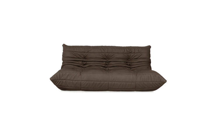 Ligne Roset Togo Dreisitzer veganes Leder Neubezug Kaffeebraun