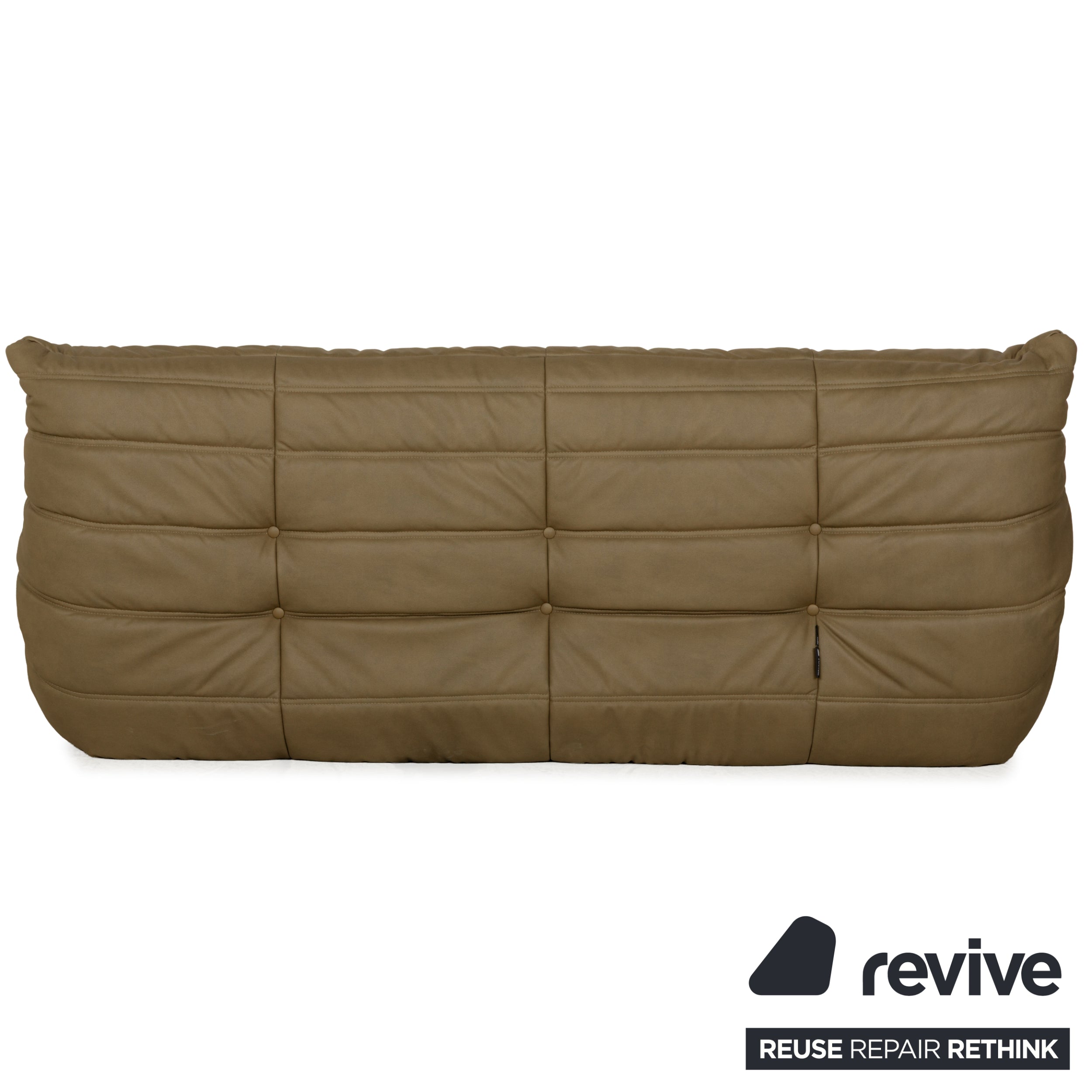 Canapé Togo trois places en cuir vegan vert olive kaki Ligne Roset