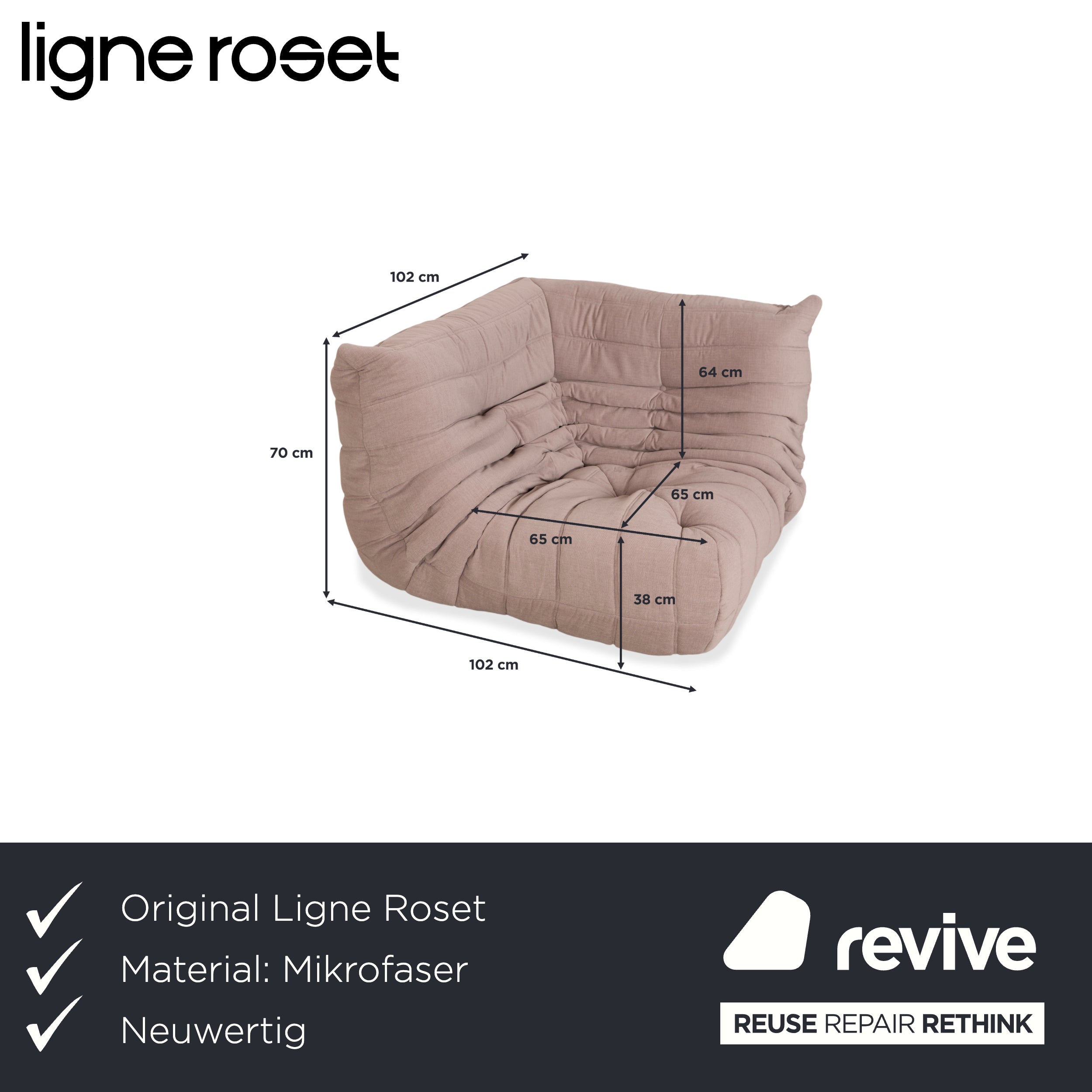 Ligne Roset Togo Eck-Element Eckteil Stoff Beige Sand Neubezug