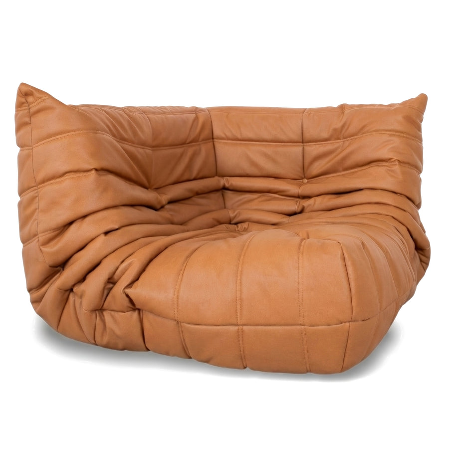 Ligne Roset Togo Corner Piece Vegan Leather Brown Cognac Reupholstered