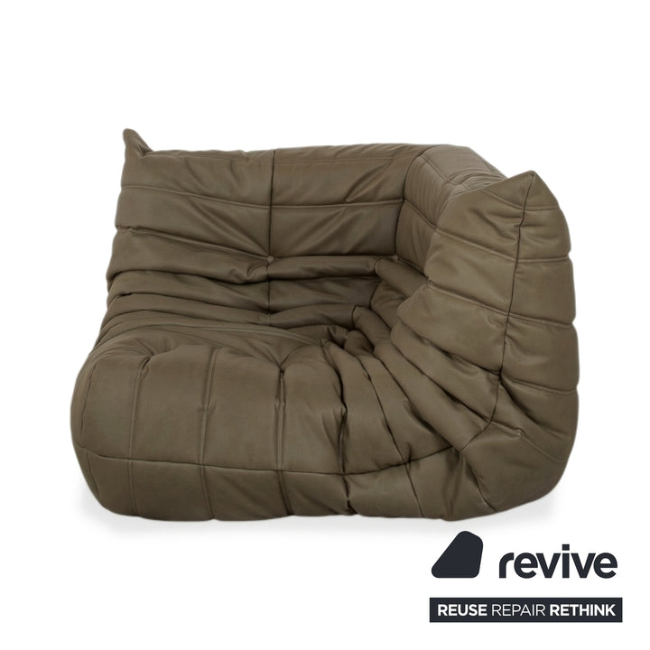 Ligne Roset Togo Eckelement Veganes Leder Grün Olive Neubezug