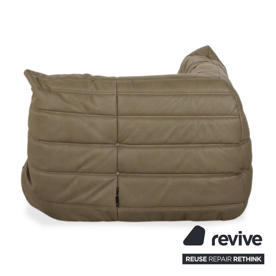 Ligne Roset Togo Eckelement Veganes Leder Grün Olive Neubezug