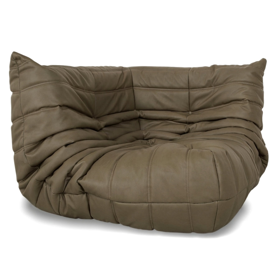 Ligne Roset Togo Élément d'Angle Cuir Vegan Vert Olive Retapissé