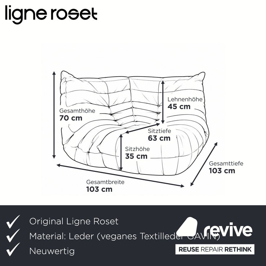 Ligne Roset Togo Élément d'angle Cuir vegan Jaune moutarde Revêtement neuf
