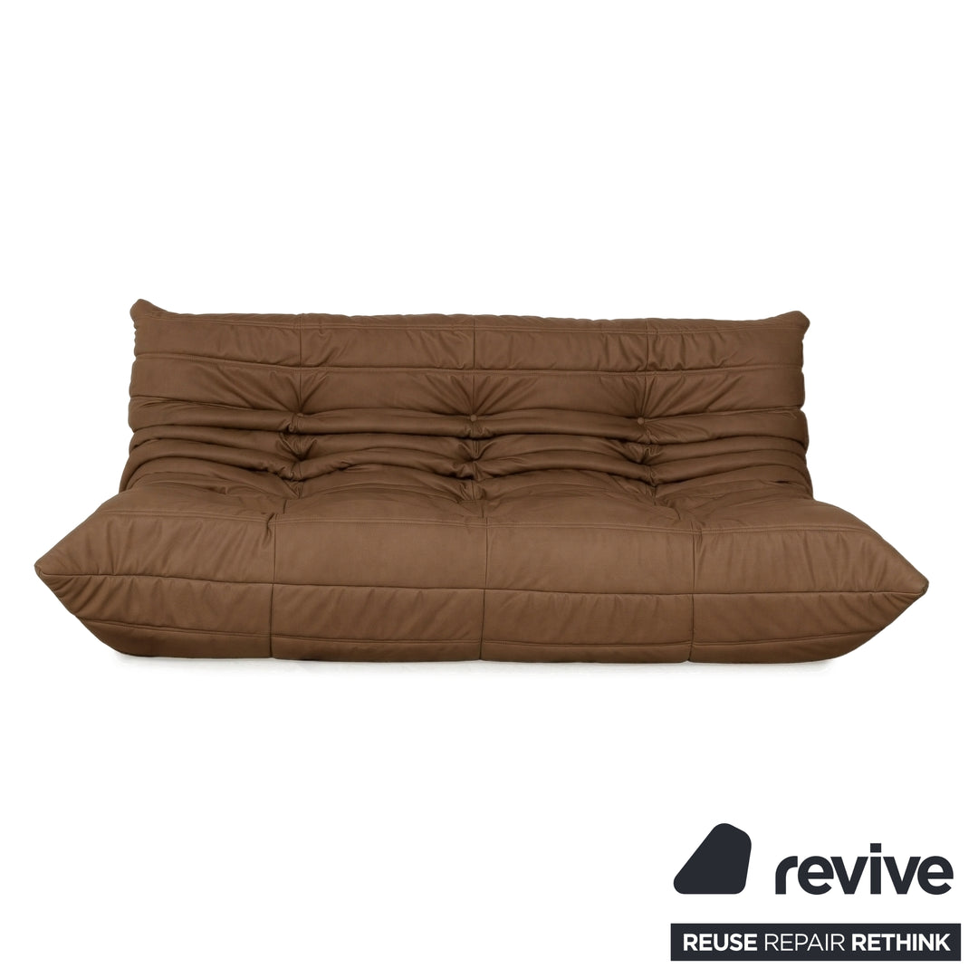 Ligne Roset Togo Garnitur Ecksofa Dreisitzer Sofa Couch Eckelement Sessel Veganes Leder GAVIN 103 Neubezug