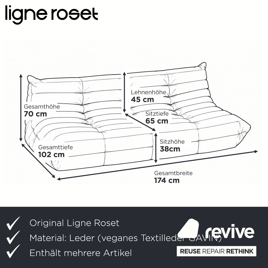 Ligne Roset Togo Garnitur Ecksofa Dreisitzer Sofa Couch Eckelement Sessel Veganes Leder GAVIN 105 Neubezug
