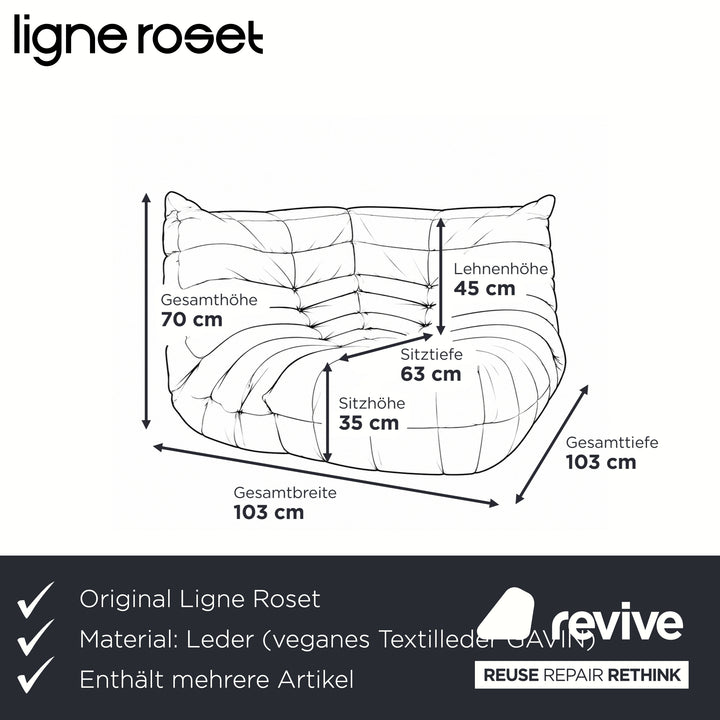 Ligne Roset Togo Garnitur Ecksofa Dreisitzer Sofa Couch Eckelement Sessel Veganes Leder GAVIN 105 Neubezug