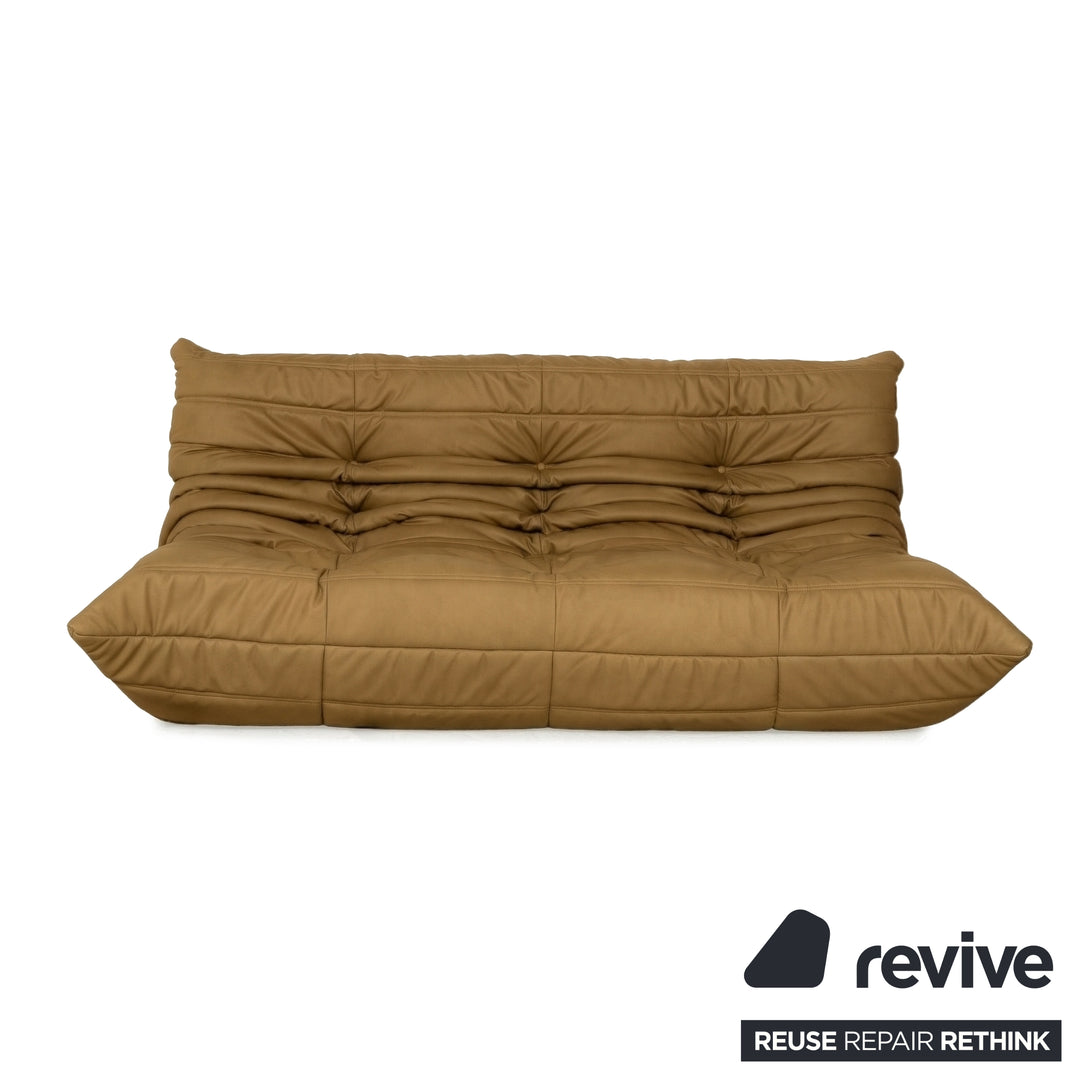 Ligne Roset Togo Garnitur Ecksofa Dreisitzer Sofa Couch Eckelement Sessel Veganes Leder GAVIN 106 Neubezug