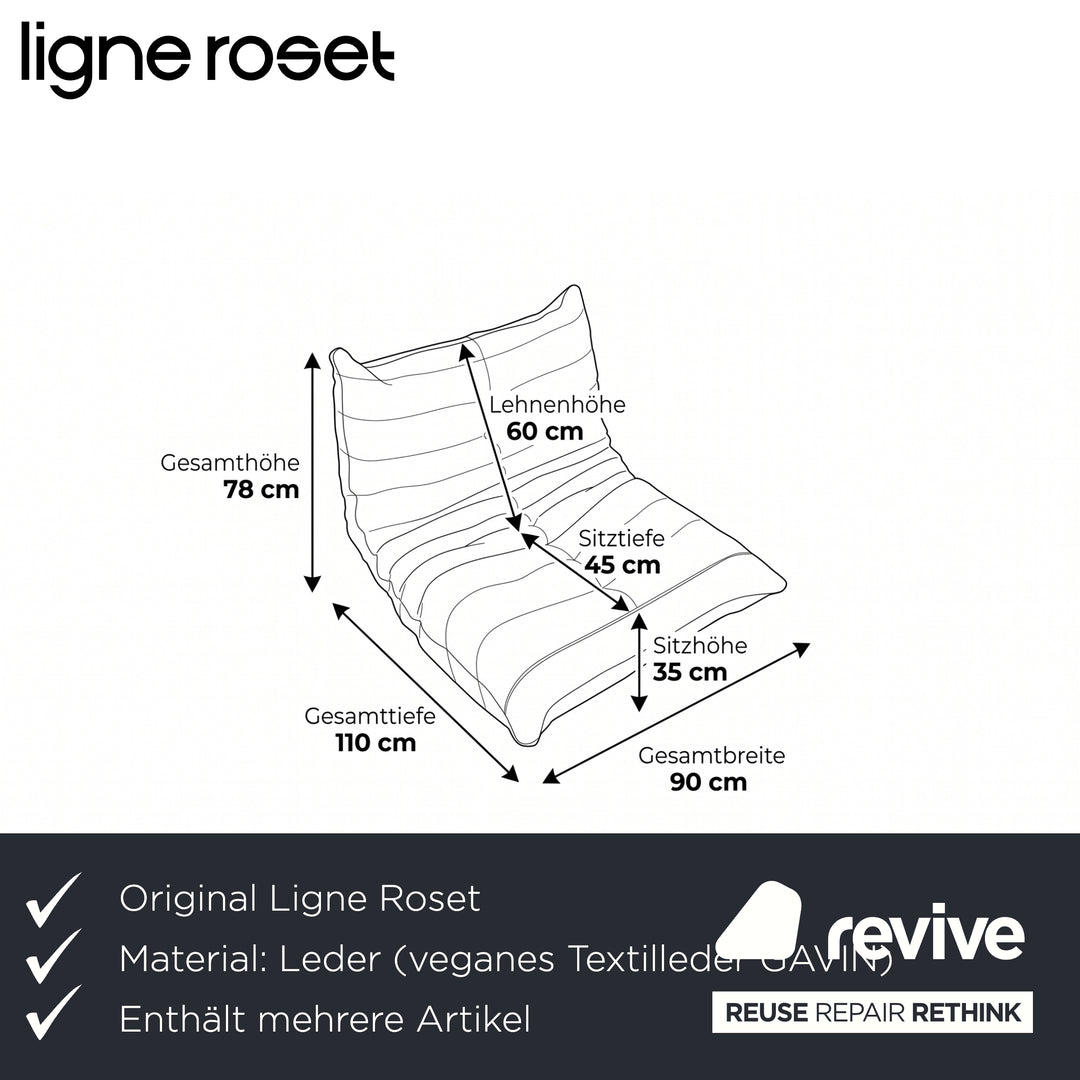 Ligne Roset Togo Garnitur Ecksofa Dreisitzer Sofa Couch Eckelement Sessel Veganes Leder GAVIN 107 Neubezug