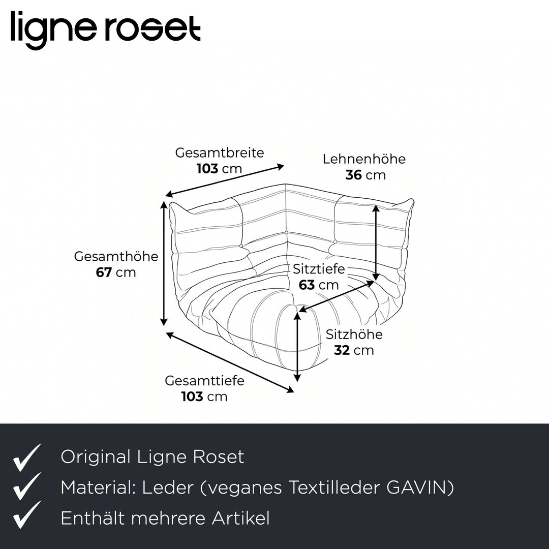 Ligne Roset Togo Garnitur Ecksofa Dreisitzer Sofa Couch Sessel Eckelement Veganes Leder GAVIN 103 Cognac Neubezug