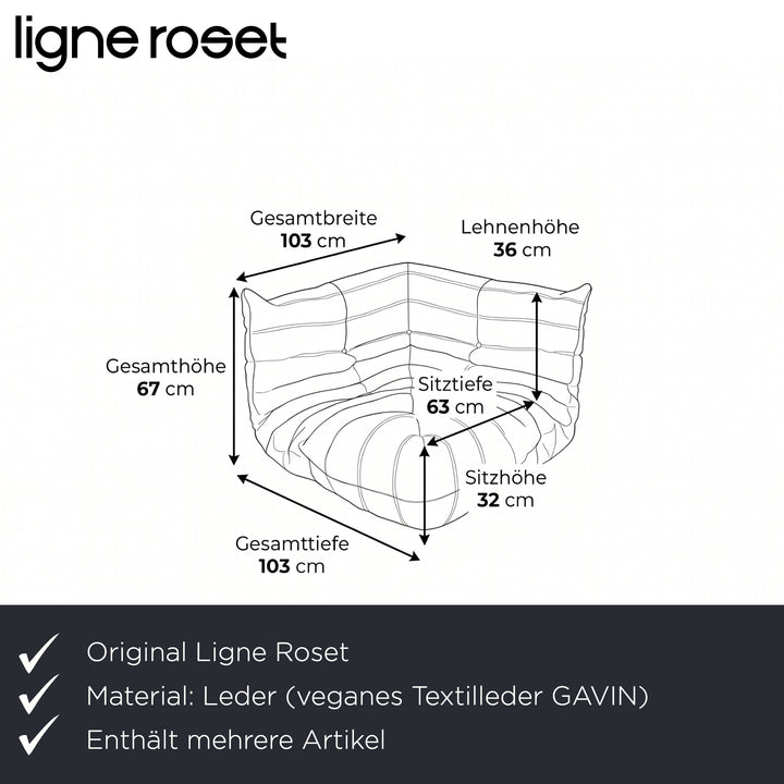 Ligne Roset Togo Garnitur Ecksofa Dreisitzer Sofa Couch Sessel Eckelement Veganes Leder GAVIN 103 Cognac Neubezug
