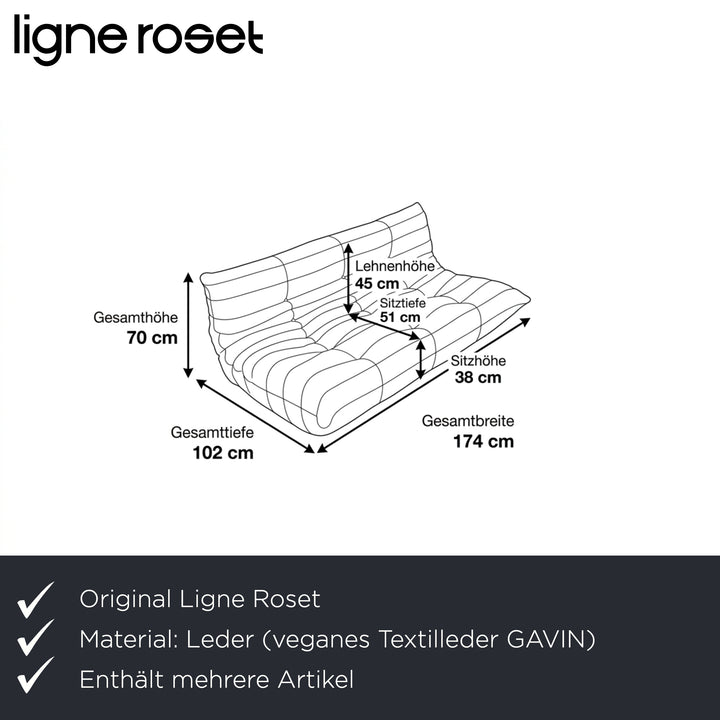 Ligne Roset Togo Garnitur Ecksofa Dreisitzer Sofa Couch Sessel Eckelement Veganes Leder GAVIN 103 Cognac Neubezug