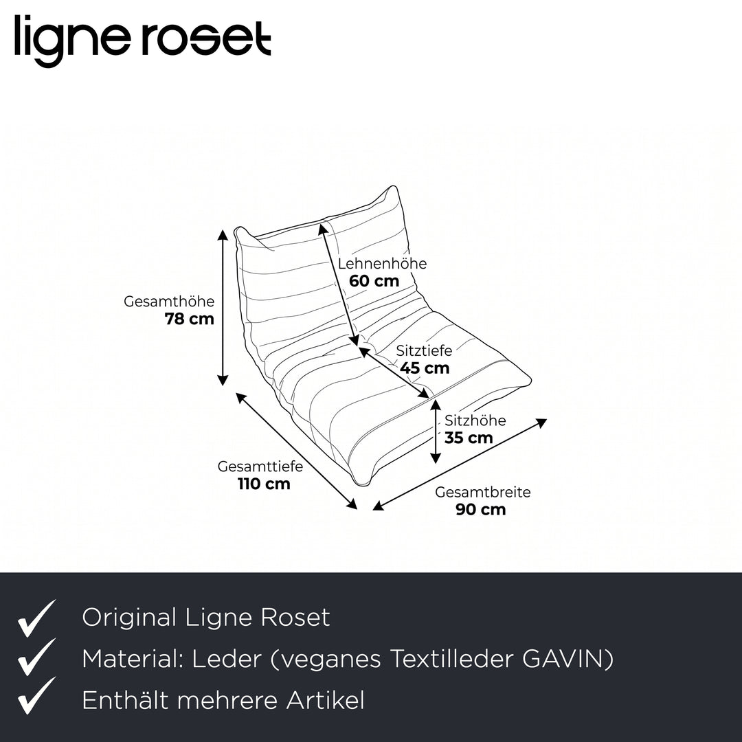 Ligne Roset Togo Garnitur Ecksofa Dreisitzer Sofa Couch Sessel Eckelement Veganes Leder GAVIN 103 Cognac Neubezug