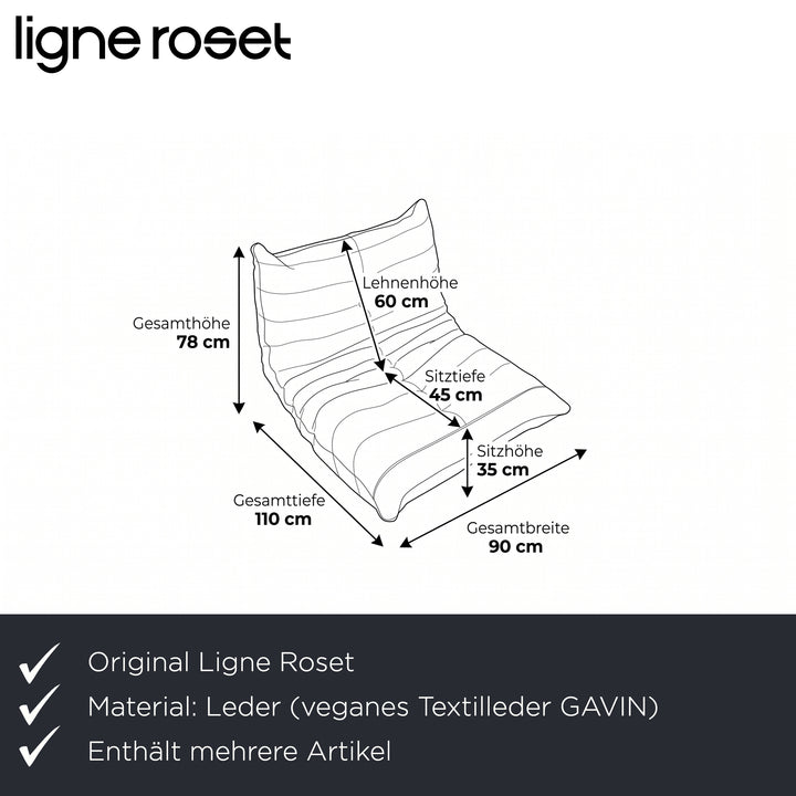 Ligne Roset Togo Garnitur Ecksofa Dreisitzer Sofa Couch Sessel Eckelement Veganes Leder GAVIN 103 Cognac Neubezug
